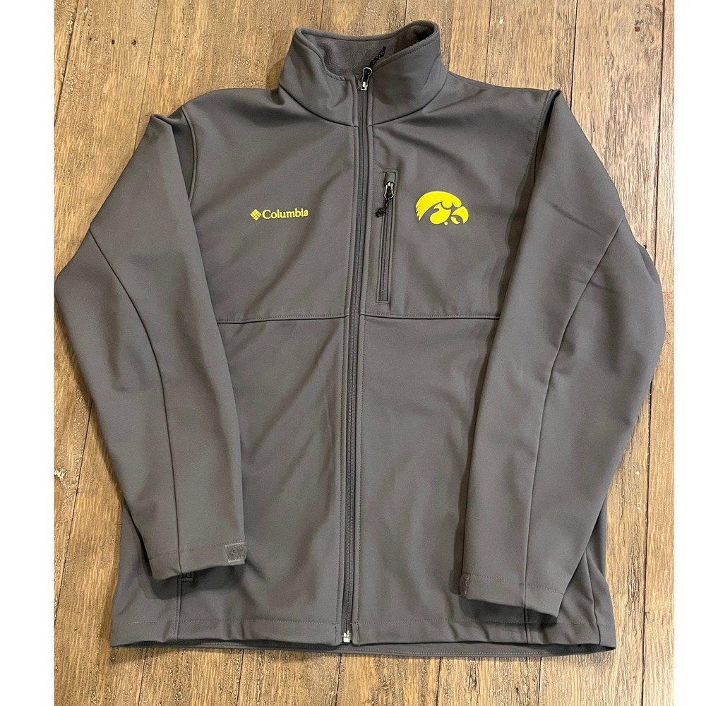 Columbia Iowa Hawkeyes Jacket Mens Sz Large Gray Full Zip Fleece Lined Logo EUC